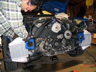 Mike Shimon of VAST performance fitting the RS4 intercoolers.